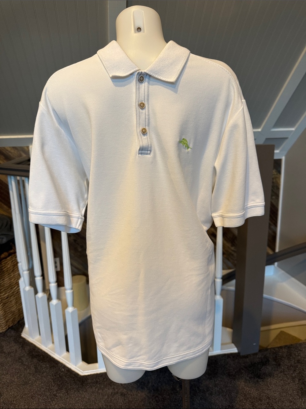Tommy Bahama White Polo with Lime Green Embroidered Logo